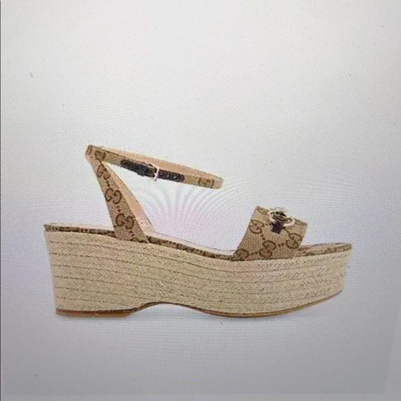 Gucci Shoes - Gucci Beige Monogram Espadrille Platform Sandals